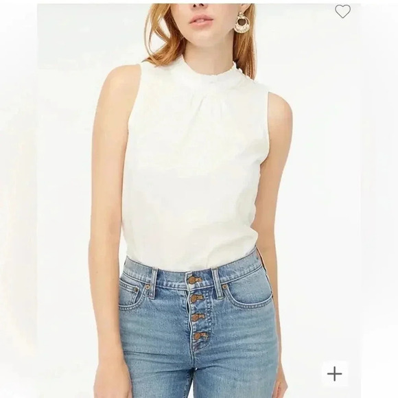 J Crew Button Ruffle Neck Top White M NWT - Picture 1 of 9